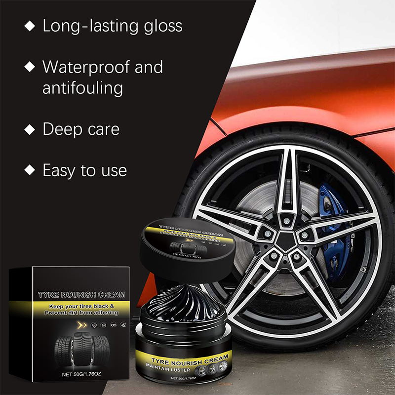 ✨ Tire wax – restores black gloss, blocks UV, repels dirt. Easy & quick!