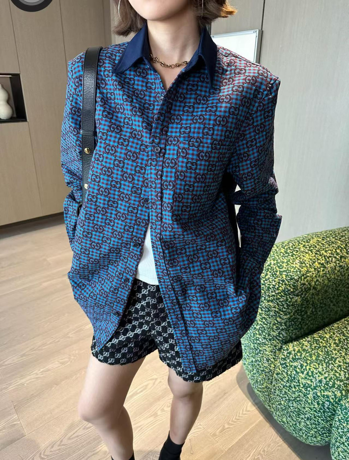 G-pattern Jacquard Cotton-Linen Long-Sleeve Shirt
